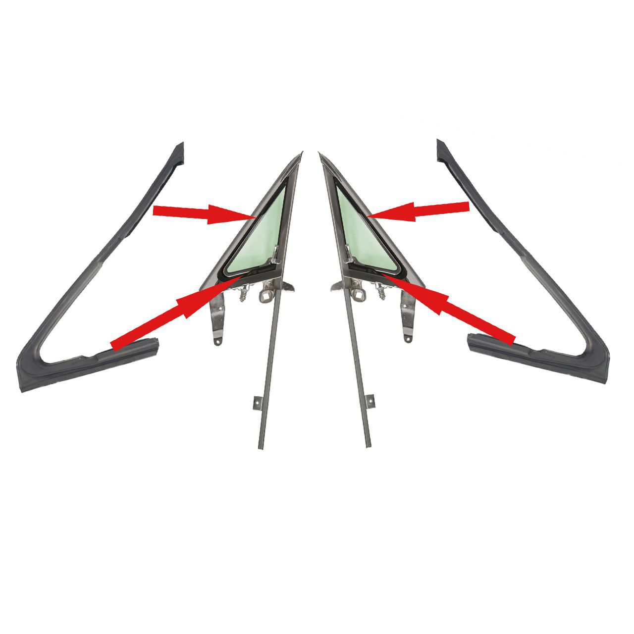 Dichtung Dreiecksscheibe L-Form, 65-66,  RH & LH, Paar